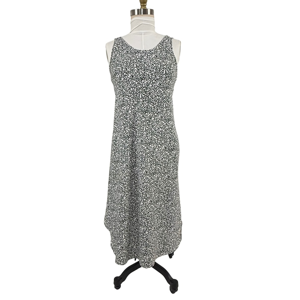 Josie by Natori Black‎ White Scroll Print Scoop Neck Maxi Dress Midi Small